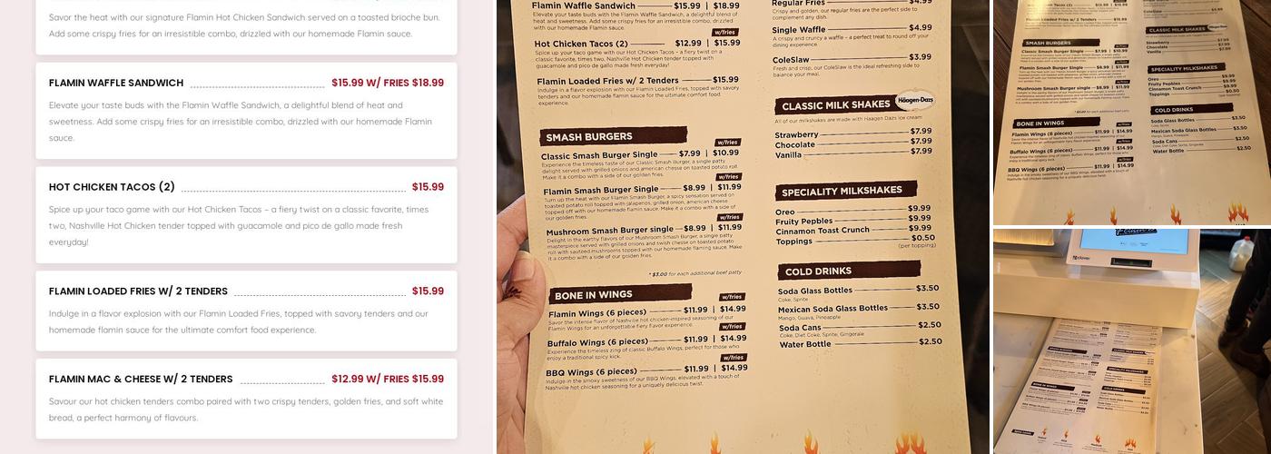 Flamin Feathers Menu