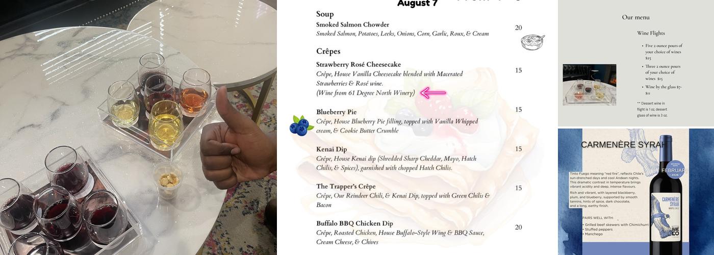 61 Degrees North Winery Menu