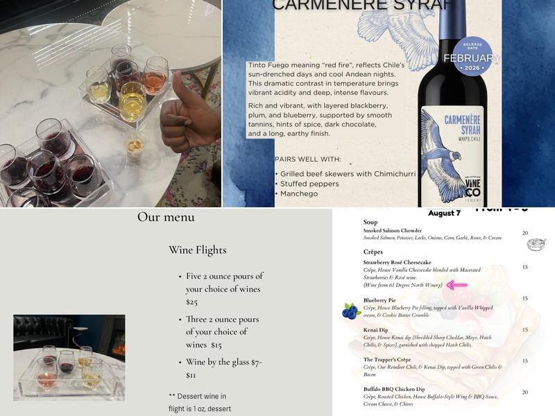 61 Degrees North Winery Menu