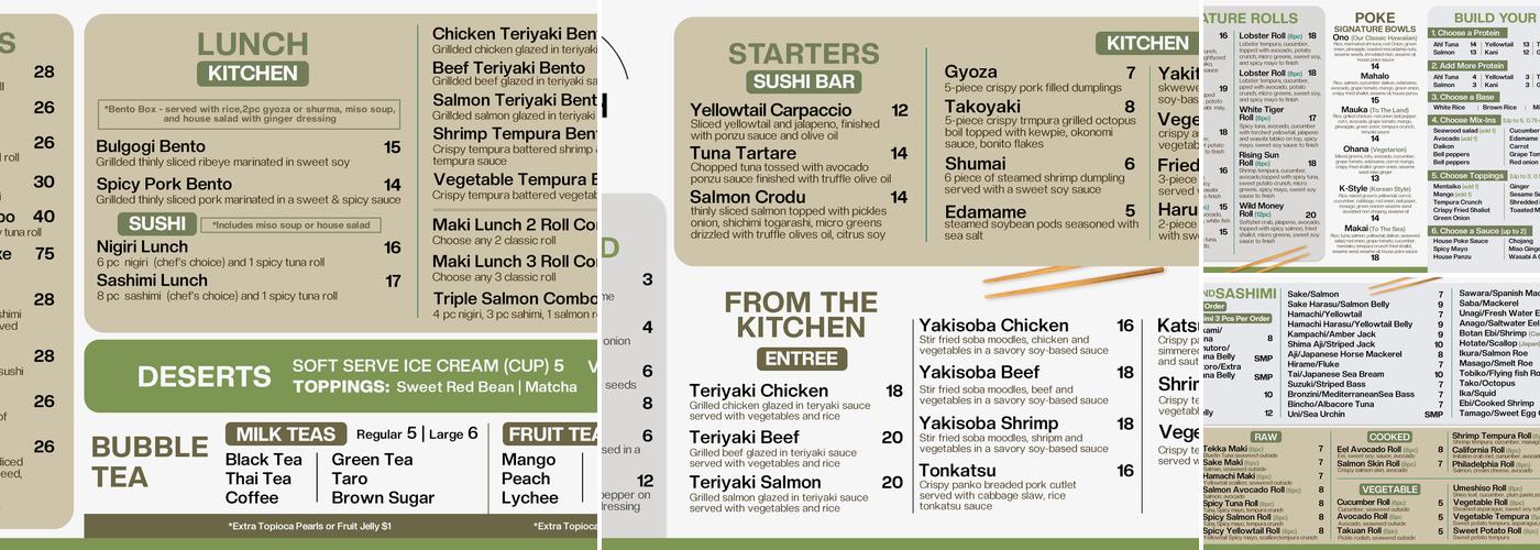 FYSH Sushi and Poke Menu