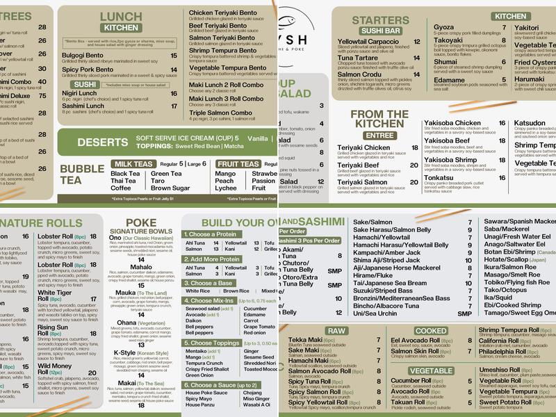 FYSH Sushi and Poke Menu