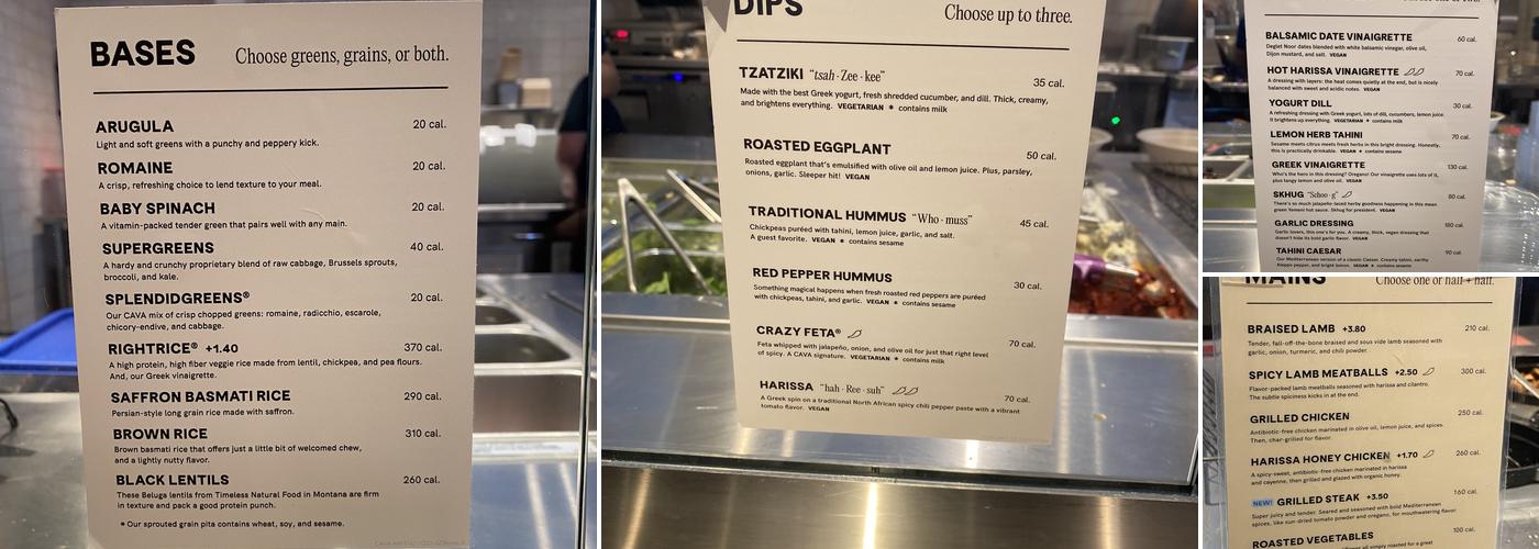 CAVA Menu
