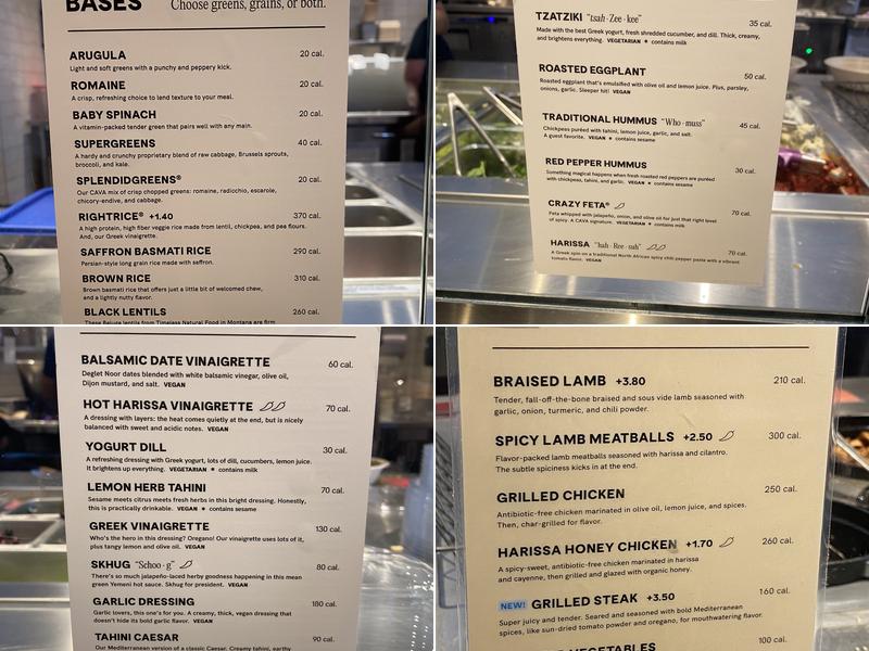 CAVA Menu