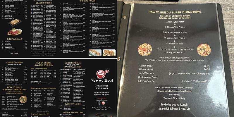 Yummy Bowl Menu