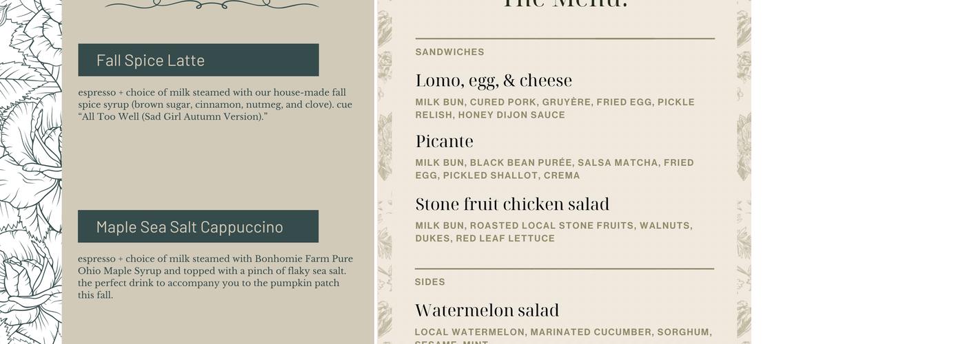 Fable Cafe Menu