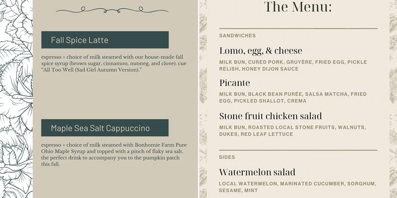 Fable Cafe Menu