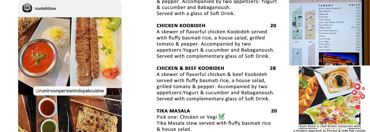 Rumi Room Persian and Indo-Pak Cuisine Menu