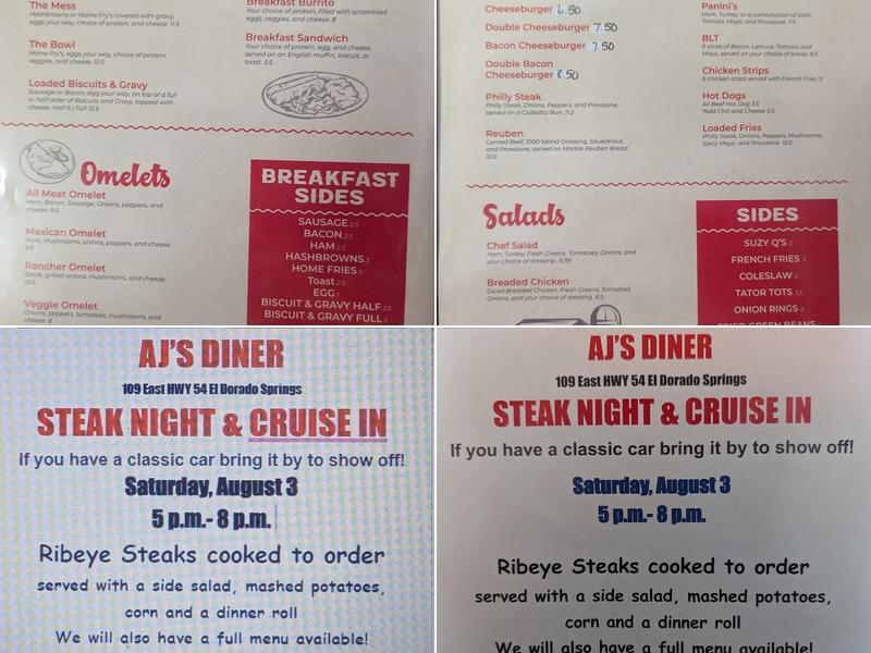 AJ's Diner Menu