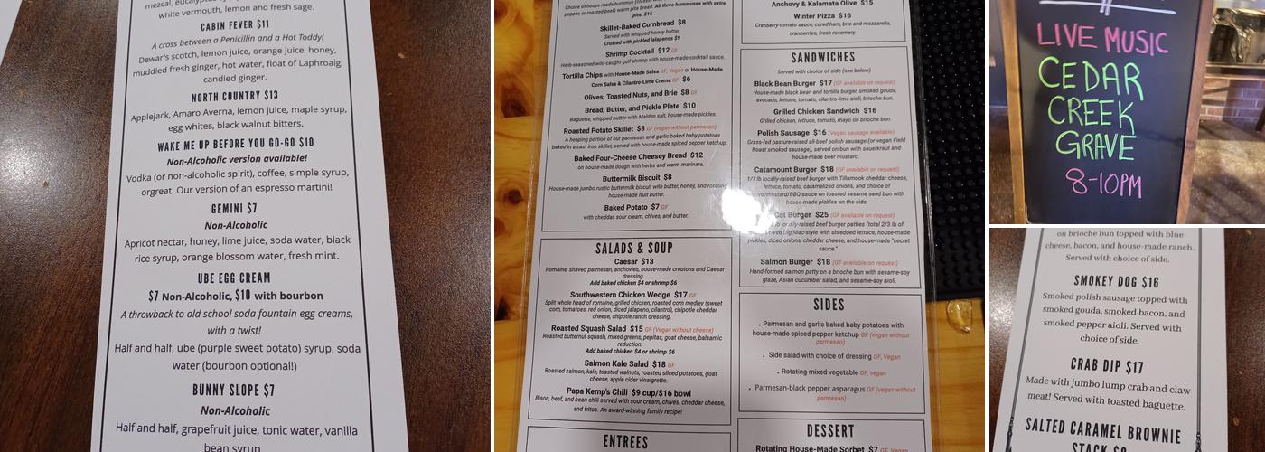 The Catamount Lounge Menu