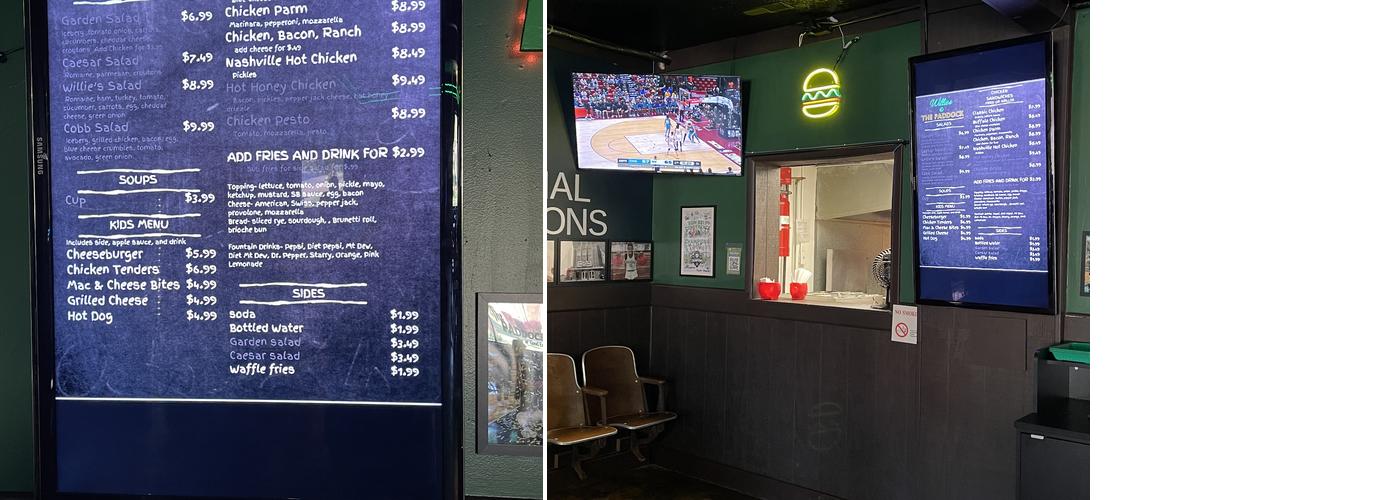 Willies @ The Paddock Menu