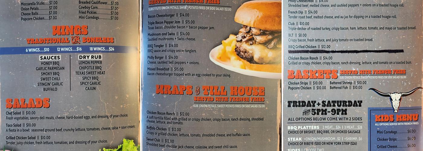 Till House Saloon and Grill Menu