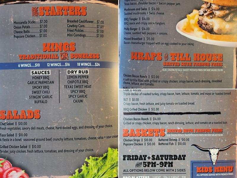 Till House Saloon and Grill Menu