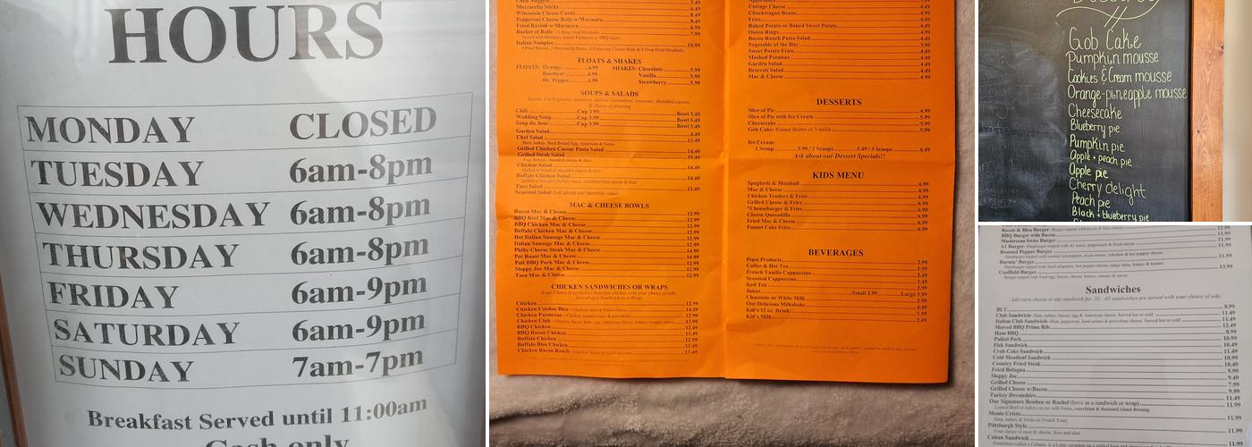 Coalfields Diner Menu