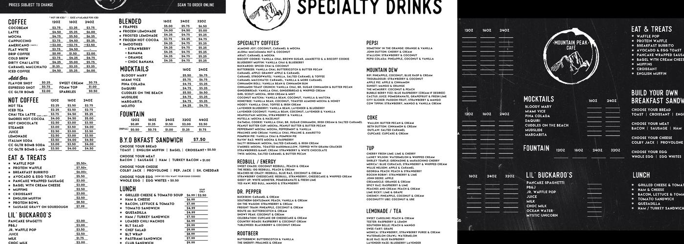 Mountain Peak Cafe Menu