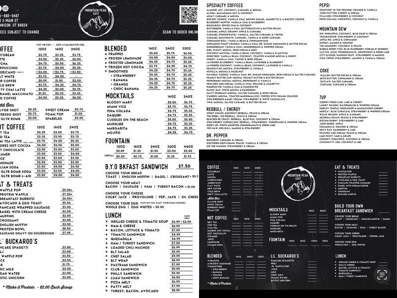Mountain Peak Cafe Menu