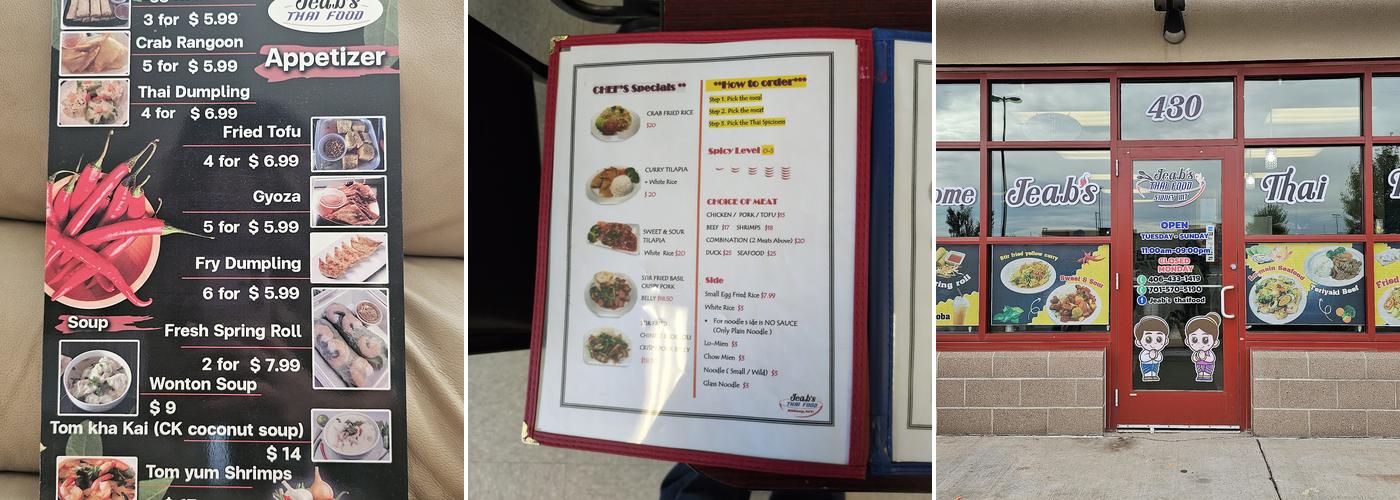 Jeab's Thai Food @Sidney MT. Menu
