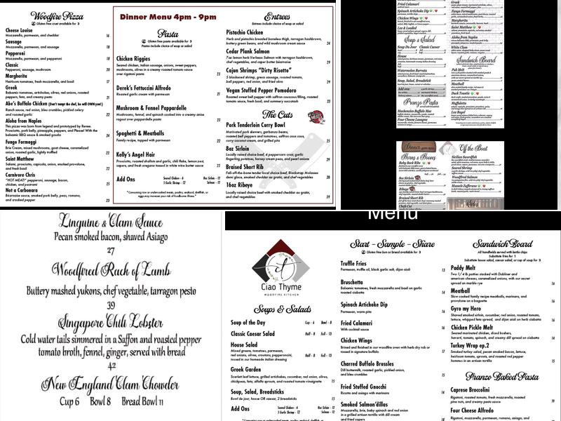 Ciao Thyme Menu