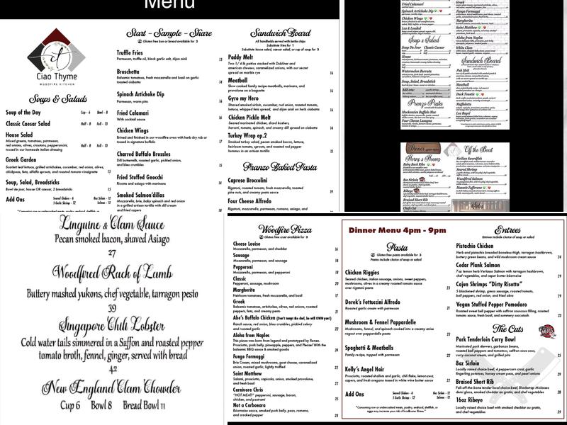 Ciao Thyme Menu