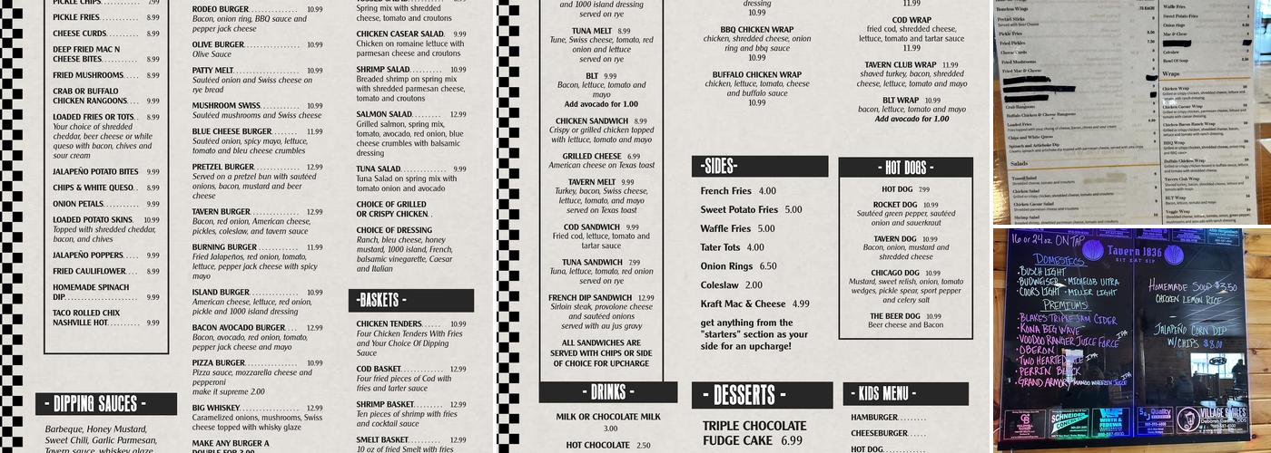 Tavern 1836 Menu