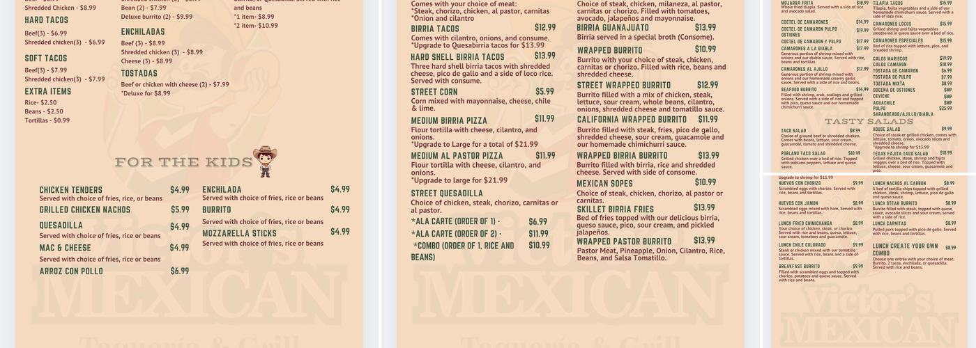 Victor's Mexican Taqueria Bar & Grill Menu