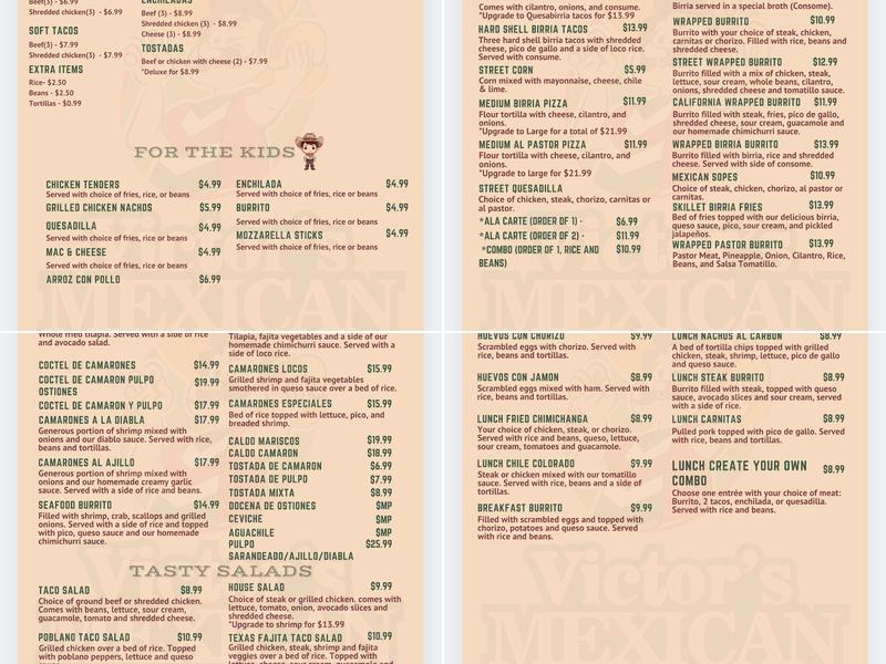 Victor's Mexican Taqueria Bar & Grill Menu