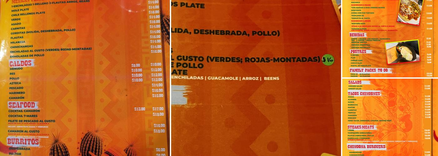 Ta Chingon Comida Mexicana Menu