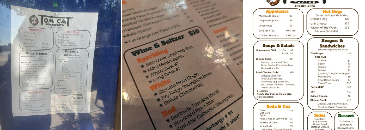 Tom Cat Tavern Menu