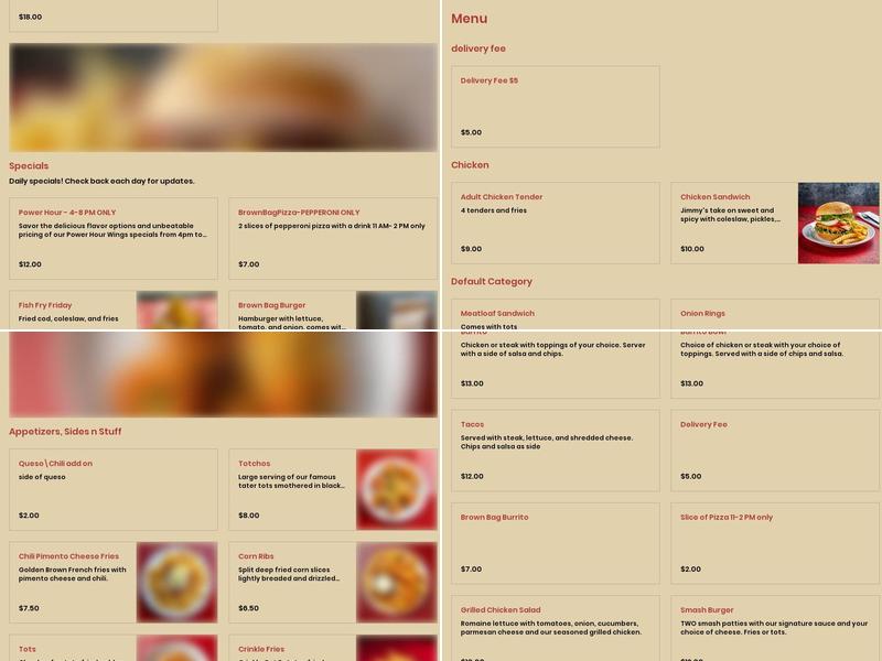 Jimmys Munch Box Menu