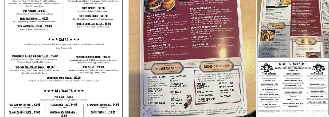 Charlie's Family Grill of Hart Menu