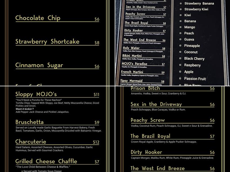 MoJo's Hideaway Menu