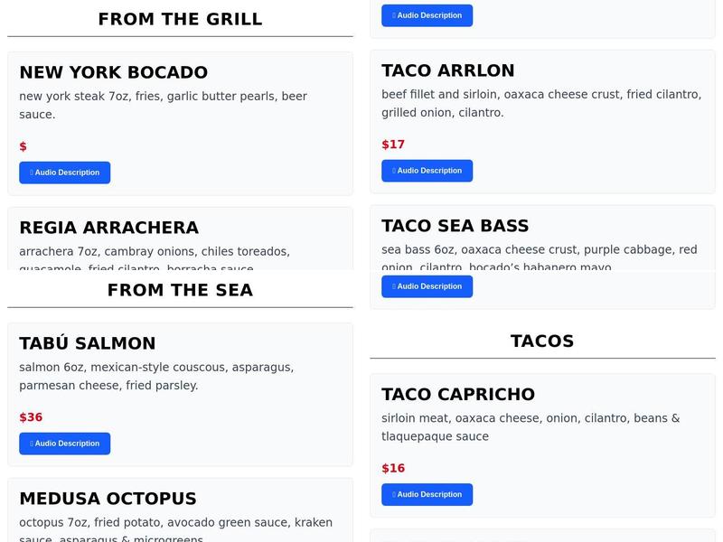 BOCADO Menu