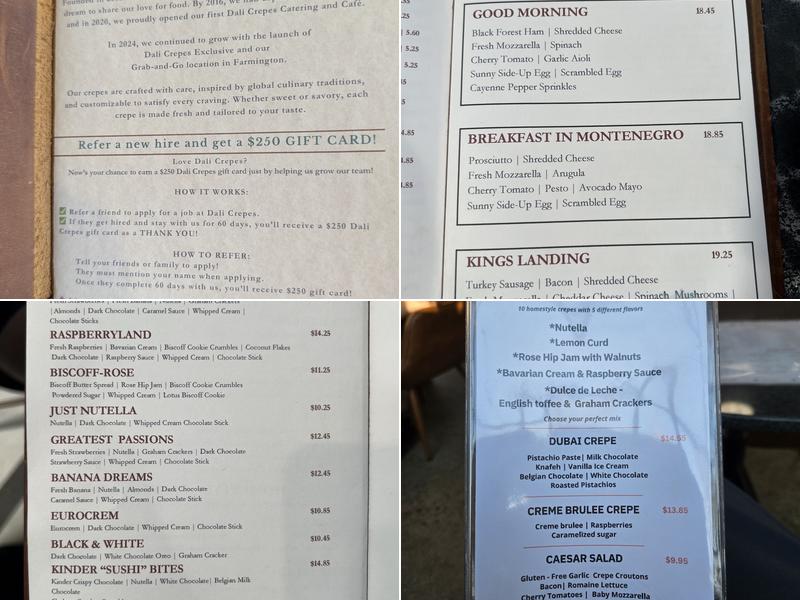 Dali Crepes Exclusive Menu