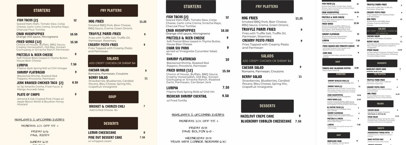 Brewery and the Beast Menu