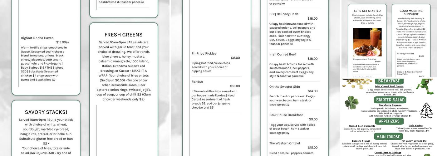 Fir Valley Pour House Menu
