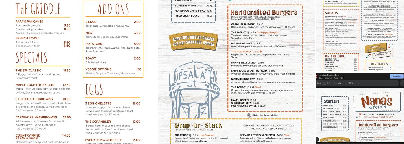 Nana’s Kitchen Menu