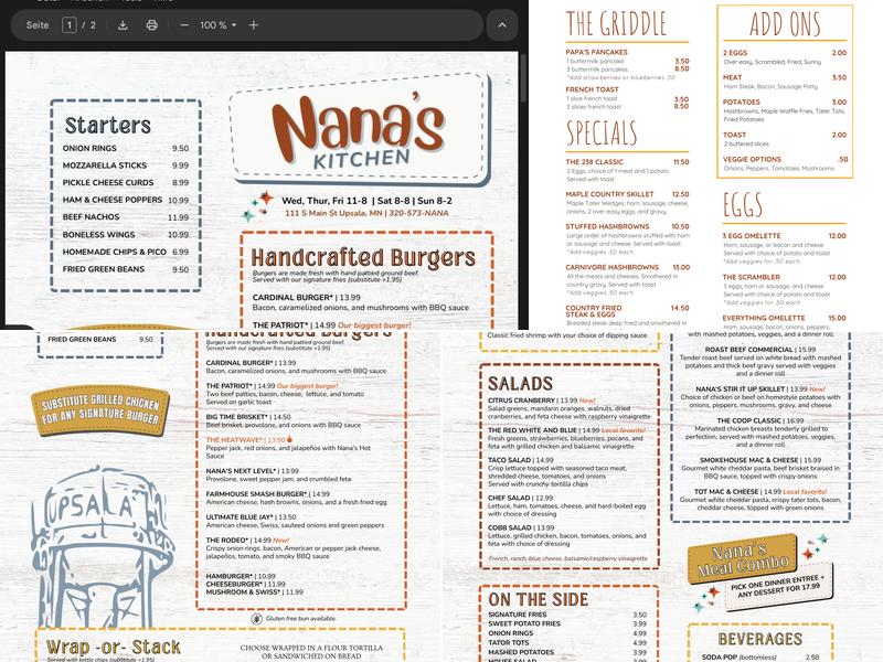Nana’s Kitchen Menu