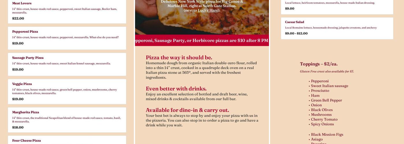 Night Train Pizza Menu