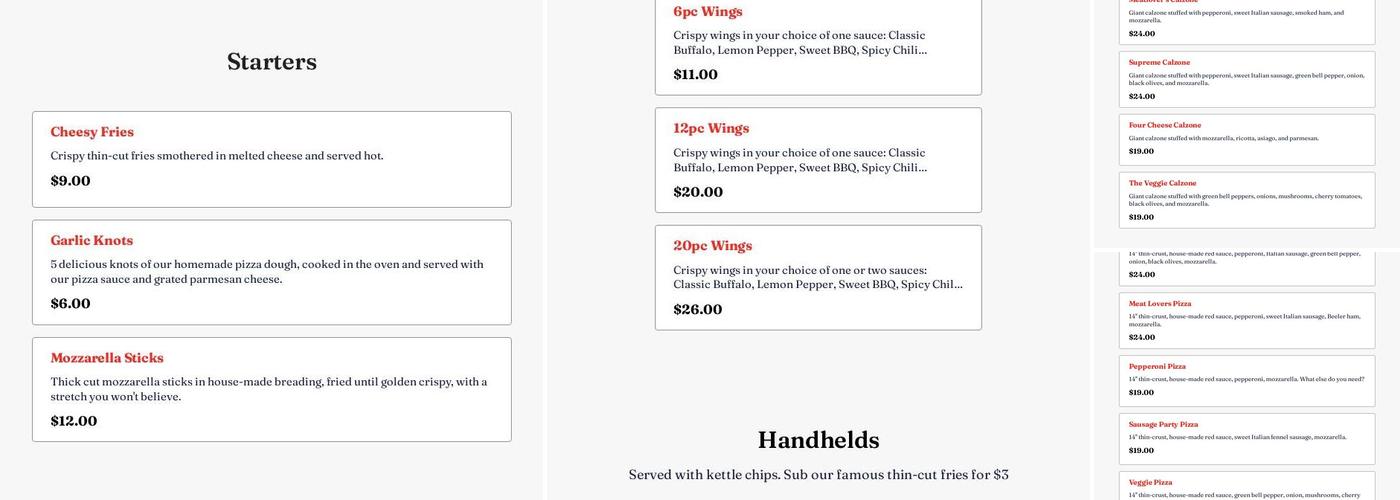 Night Train Pizza Menu