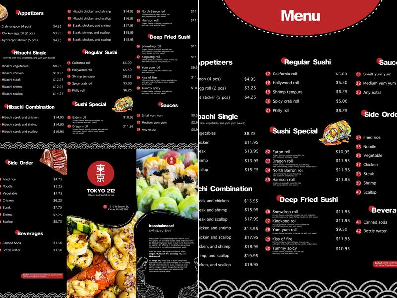 Tokyo 212 Hibachi and Sushi Eaton OH Menu