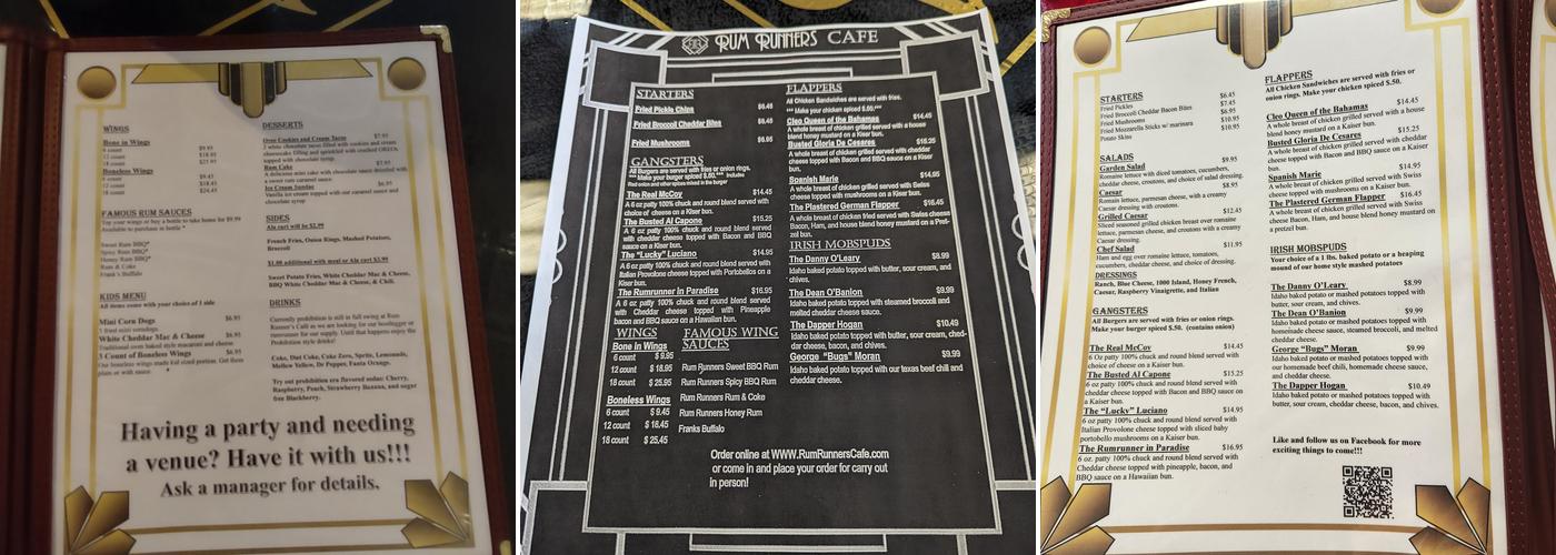 Rum Runners Cafe Menu