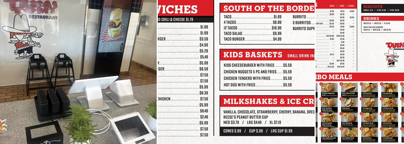 Texas Toms Menu