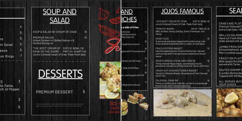 JoJo’s Express Georgetown Menu