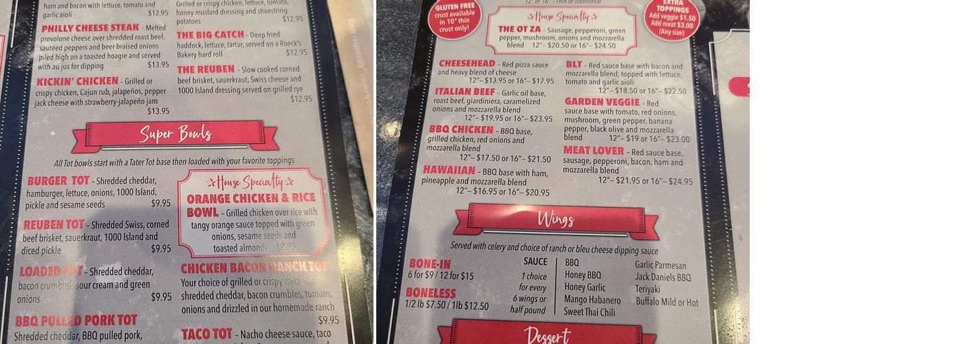 Overtime Sports Bar and Grill Menu