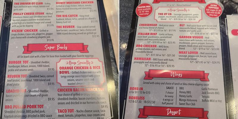 Overtime Sports Bar and Grill Menu