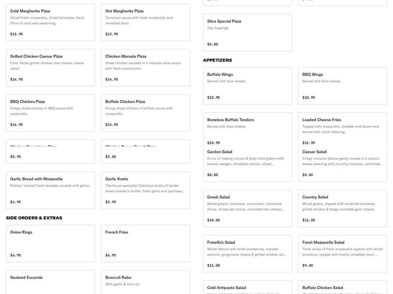 Fratello’s Pizza & Pasta Menu
