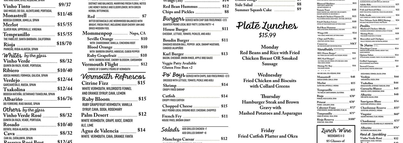 New Iberia Kitchen Menu