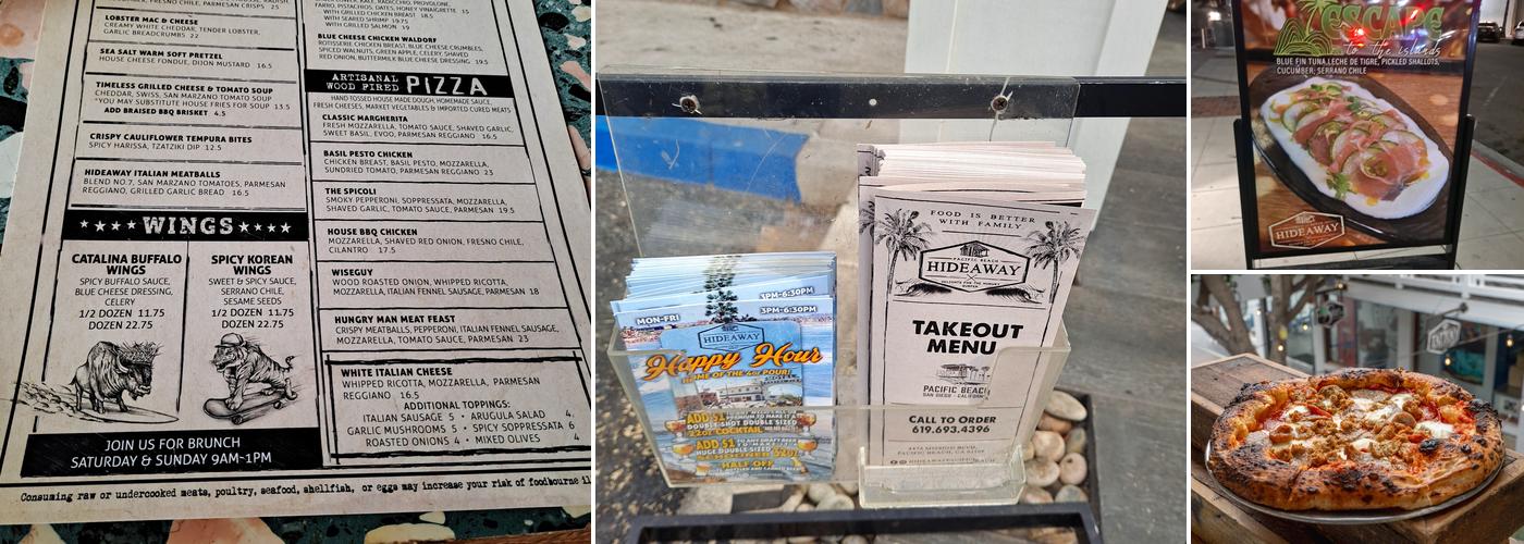 Hideaway Pacific Beach Menu
