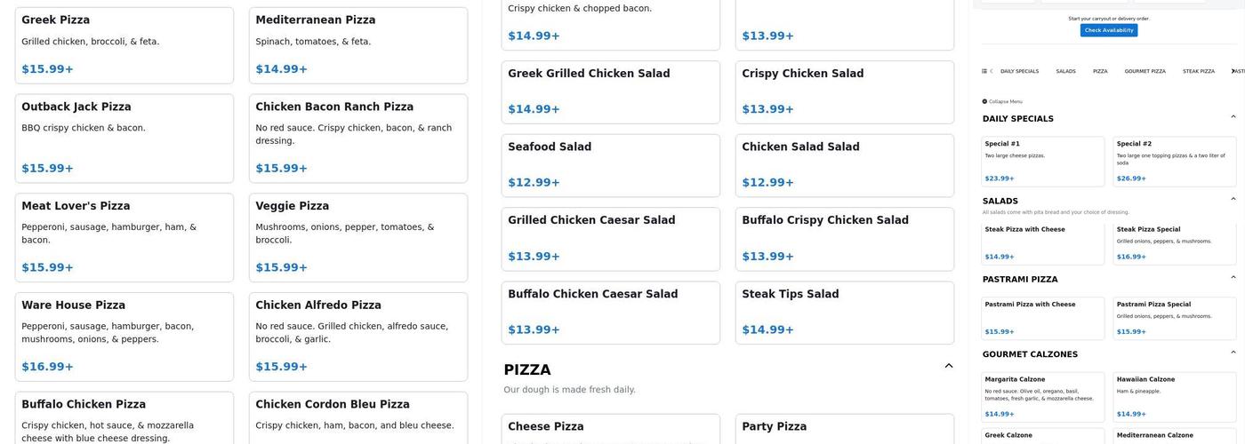 Ware house of pizza Menu