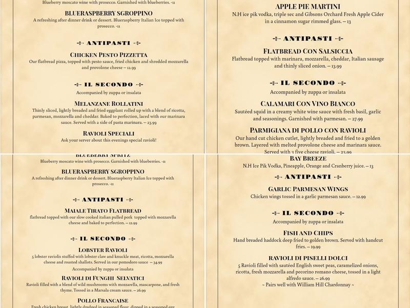Dolce Della Nonnas Menu