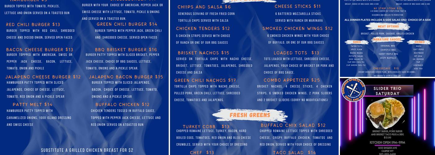 Sidelines Sports Bar Grill and Venue Menu